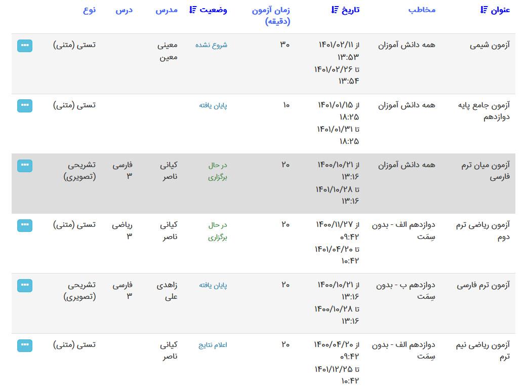 آزمون آنلاین در سامانه مدیار